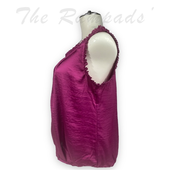 Ann Taylor Loft Pink Fuchsia Scrunched, Ruffled Blouse Size Petite Large - Picture 4 of 7